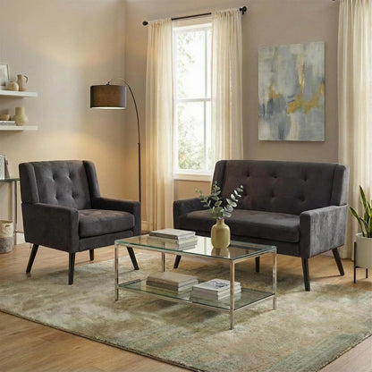 2-teiliges Sessel-Set Dunkelgrau – Wohnzimmer Lounge-Sofa