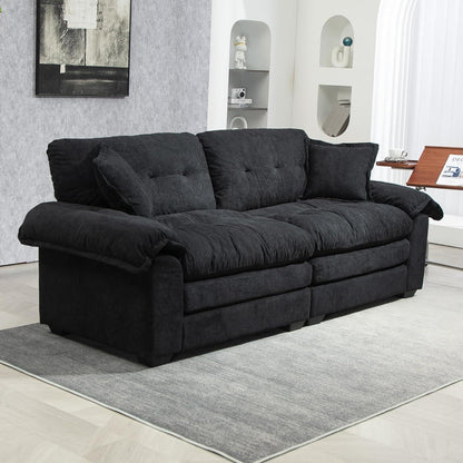 Modernes 2-Sitzer Sofa Schwarz – Chenille Lounge Sofa