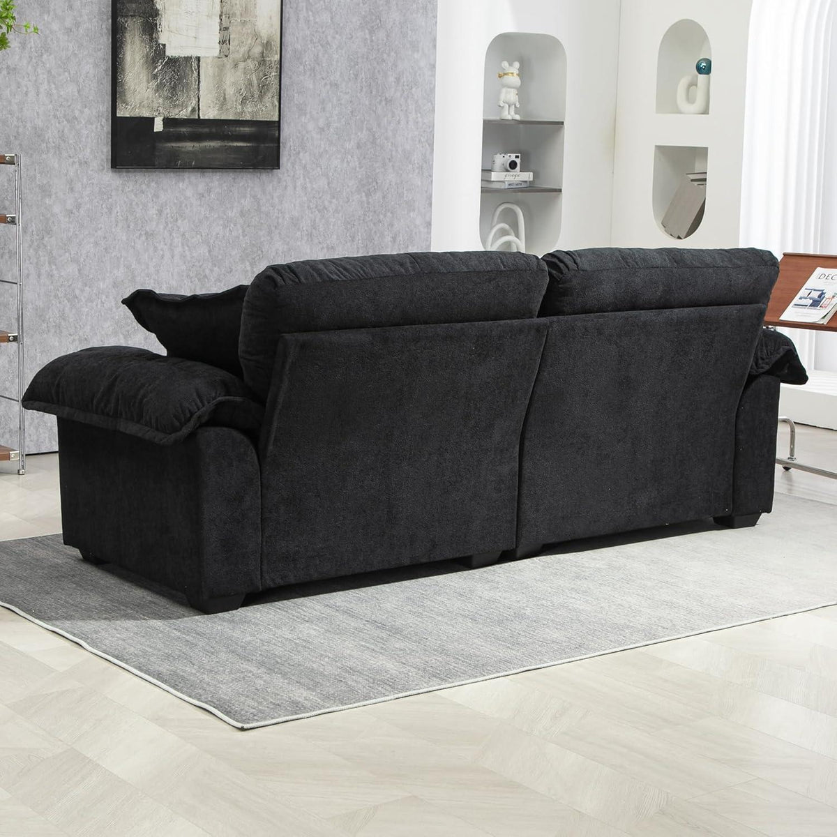 Modernes 2-Sitzer Sofa Schwarz – Chenille Lounge Sofa