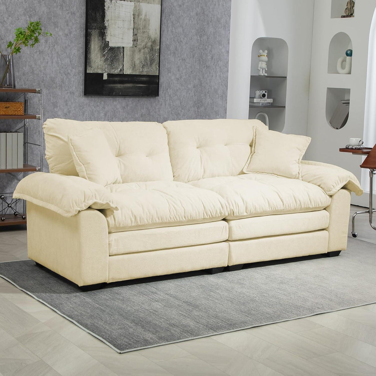 Modernes 2-Sitzer Sofa mit Memory-Schaum & Taschenfedern (Beige)