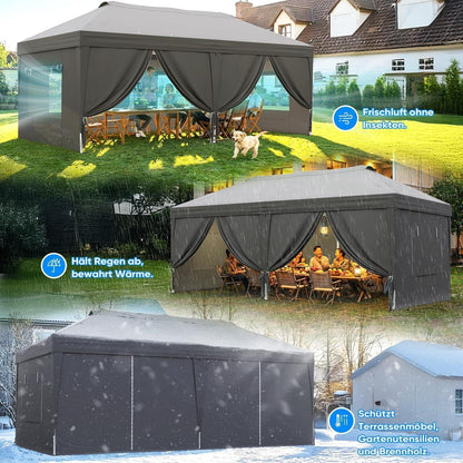 Faltpavillon 3x6m wasserdicht mit Seitenwänden & UV-Schutz