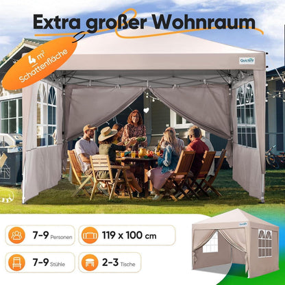Faltpavillon 2x2m wasserdicht mit Seitenwänden & UV-Schutz