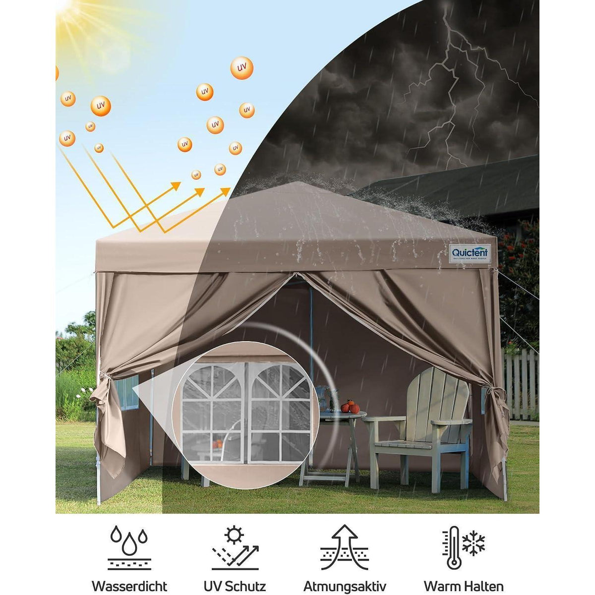 Faltpavillon 2x2m wasserdicht mit Seitenwänden & UV-Schutz