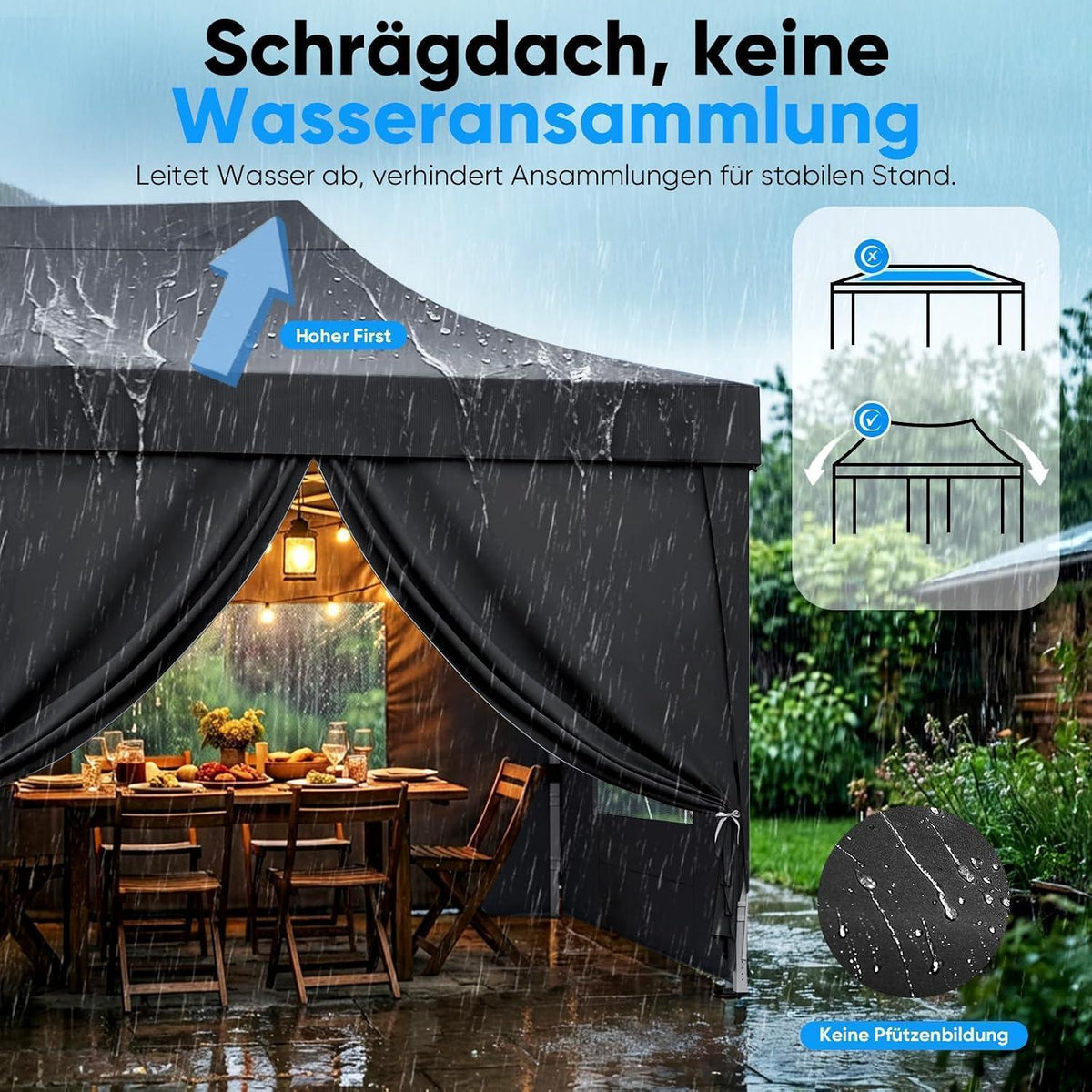Faltpavillon 3x6m wasserdicht – Partyzelt mit Seitenwänden