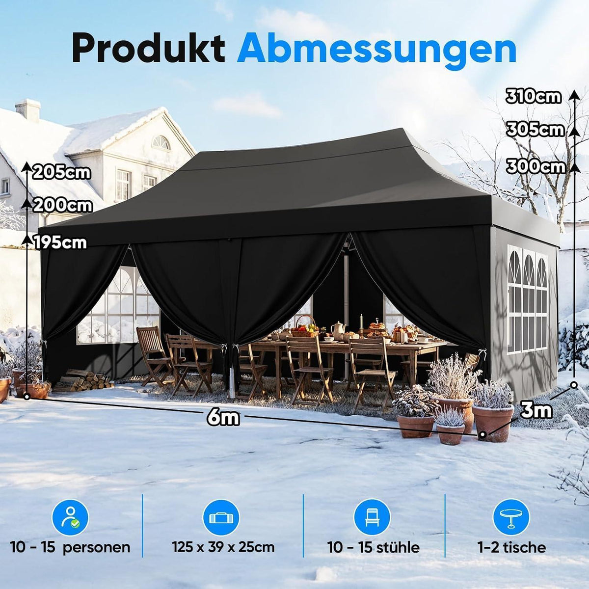 Faltpavillon 3x6m wasserdicht – Partyzelt mit Seitenwänden