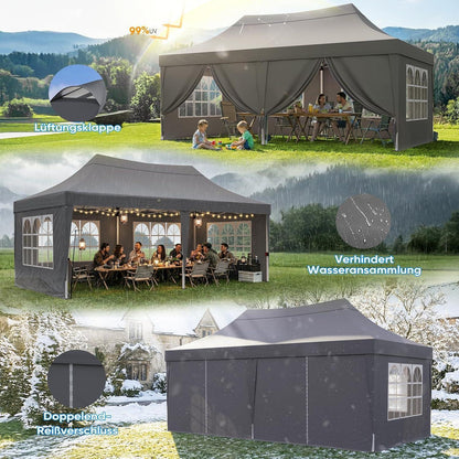 Faltpavillon 3x6m wasserdicht mit Seitenwänden & UV-Schutz