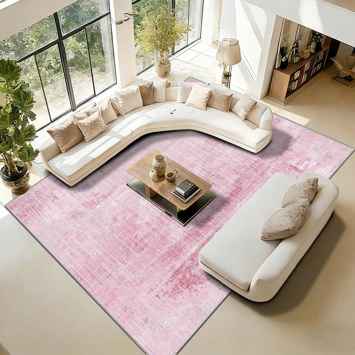 Rosa Vintage Teppich 200x300cm – Weicher Kurzflor für Wohnzimmer