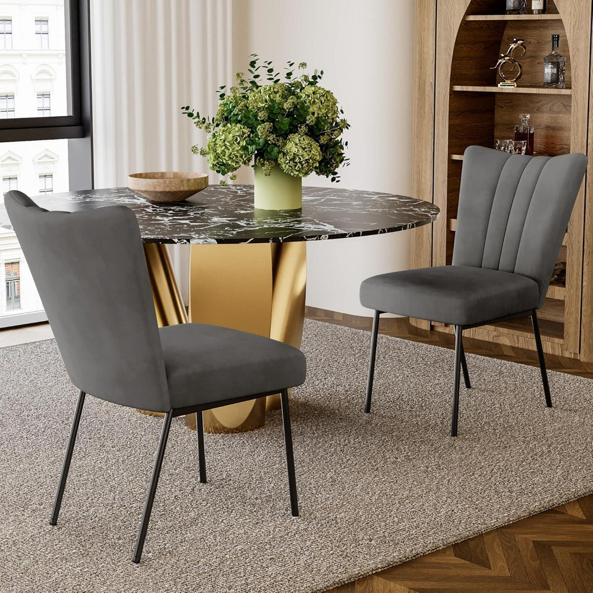 Samt Esszimmerstühle Set 2 Grau – Komfortable Küchenstühle
