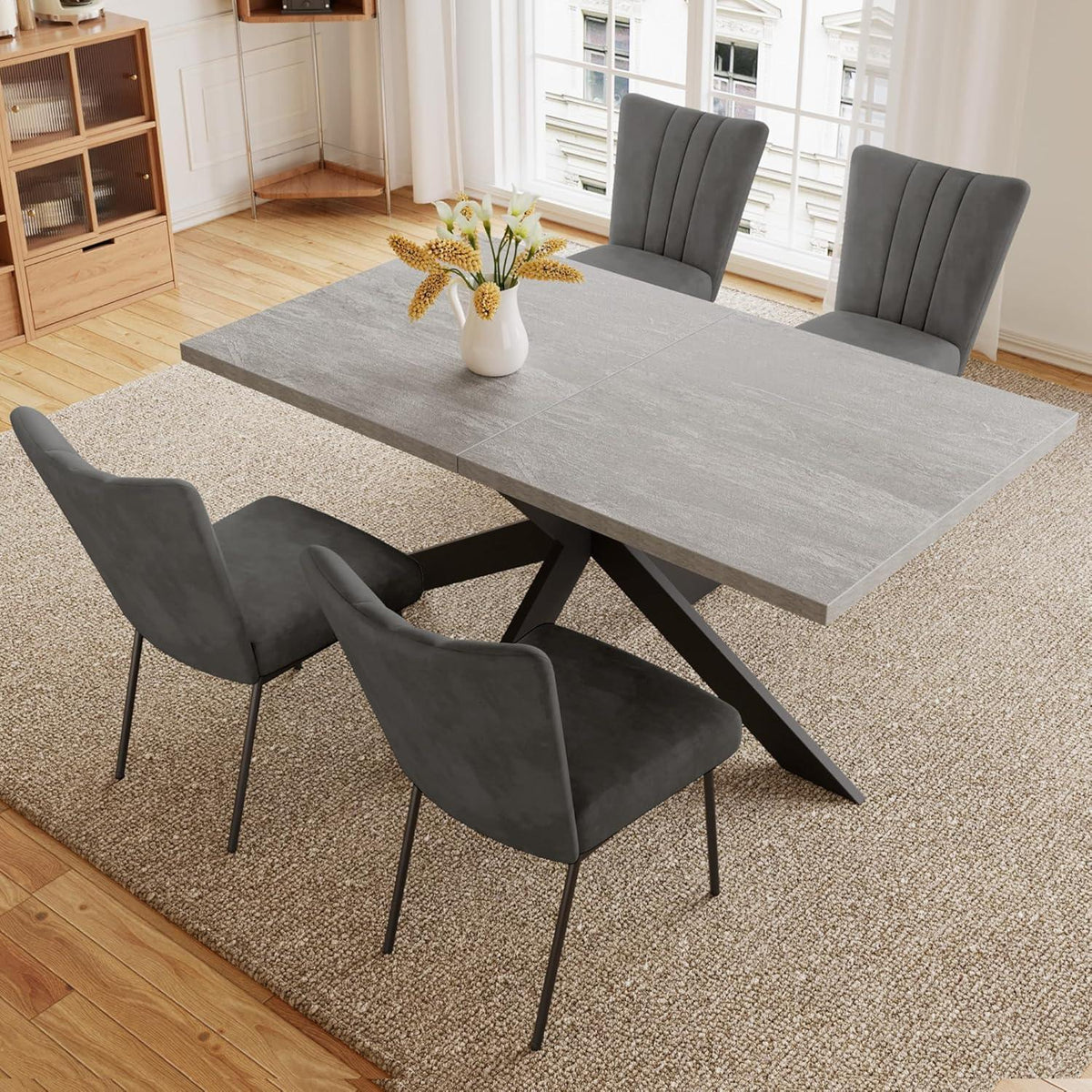 Samt Esszimmerstühle Set 2 Grau – Komfortable Küchenstühle