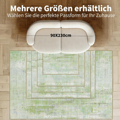 Grüner Teppich 200x300 cm – Waschbar, Rutschfest & Modern