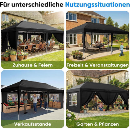 Faltpavillon 3x6m mit Seitenwänden & UV-Schutz