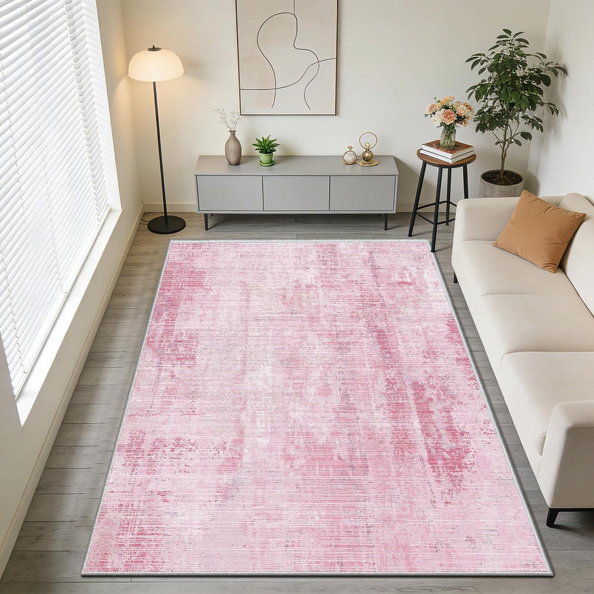 Rosa Vintage Teppich 160x230cm – Weicher Kurzflor Wohnteppich