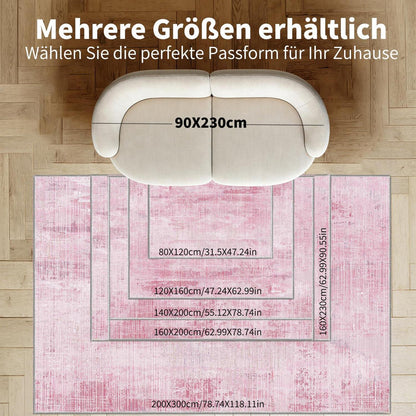 Rosa Vintage Teppich 160x230cm – Weicher Kurzflor Wohnteppich