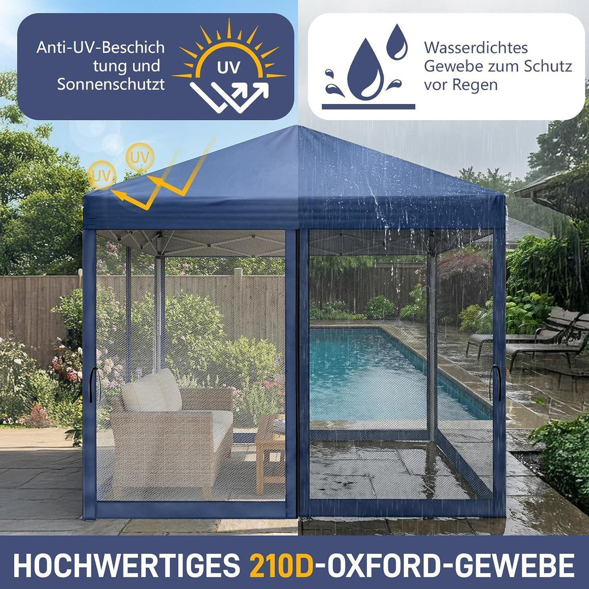 Faltpavillon 3x3 mit Moskitonetz – Wasserdicht & UV-Schutz