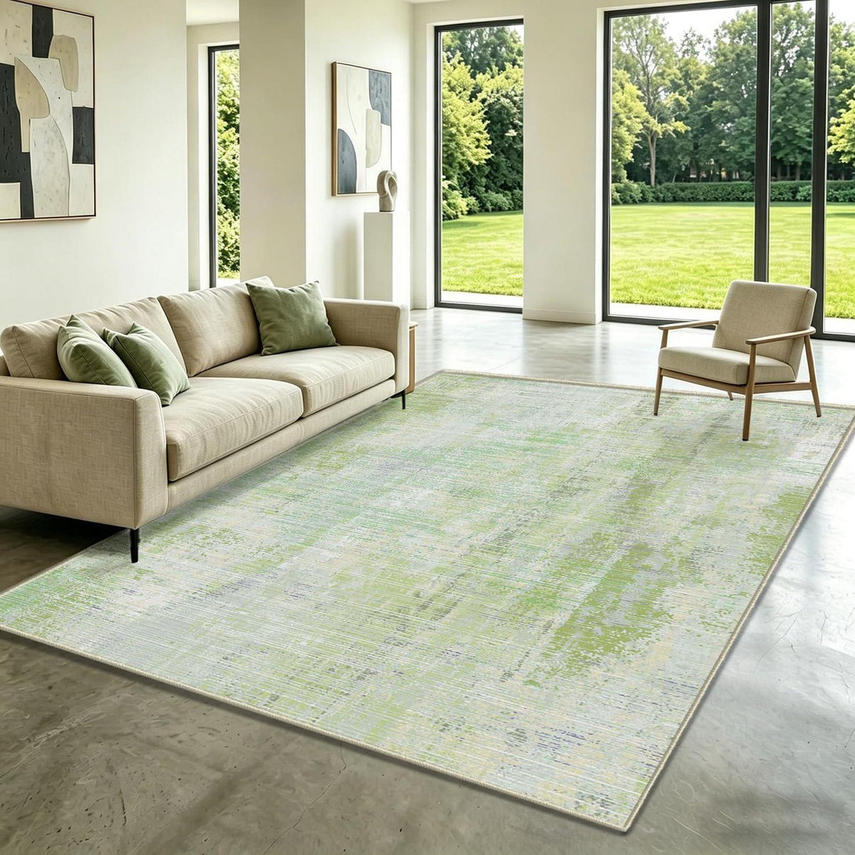 Grüner Teppich 160x230 – Abstrakt, Waschbar & Rutschfest