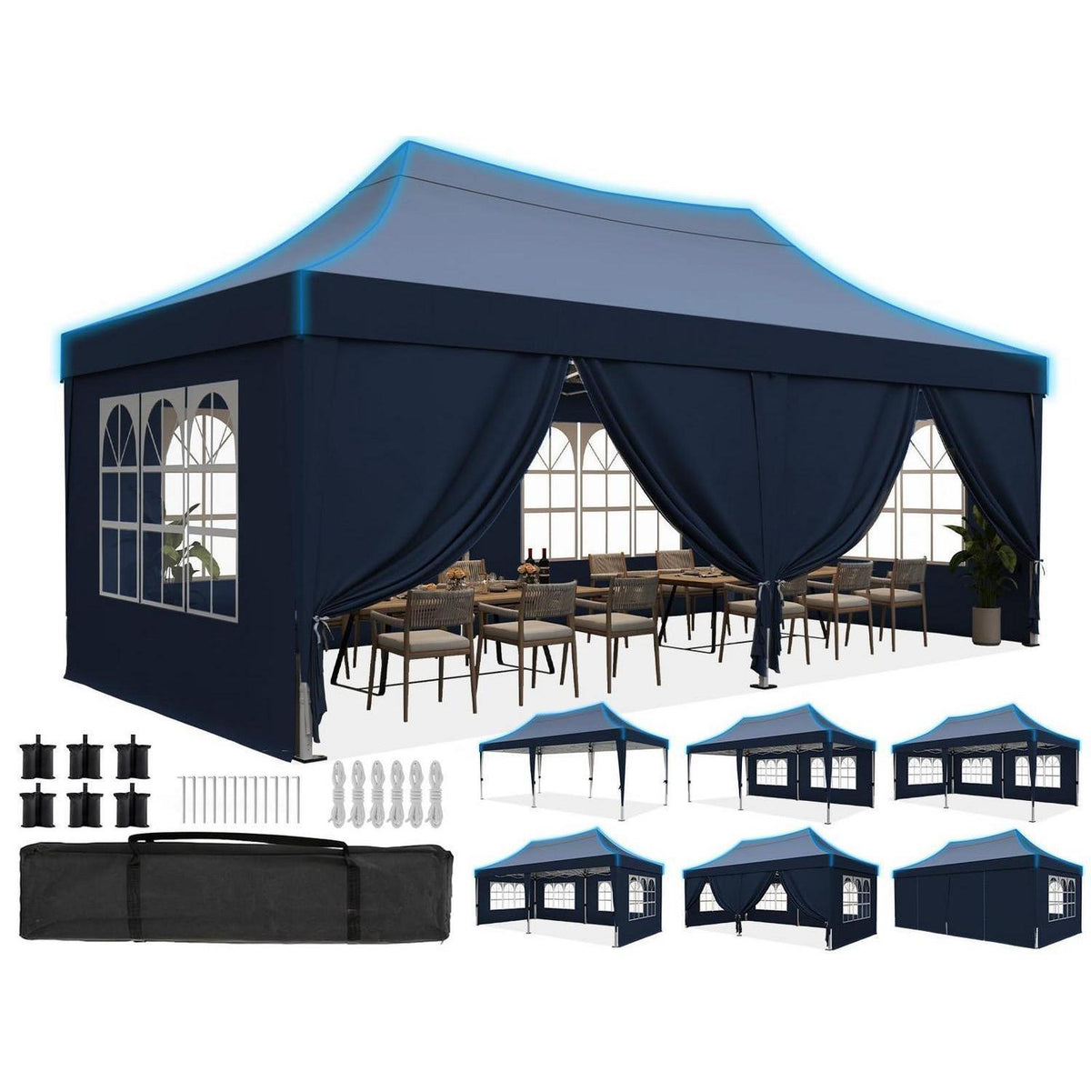 Faltpavillon 3x6m wasserdicht – Partyzelt mit Seitenwänden