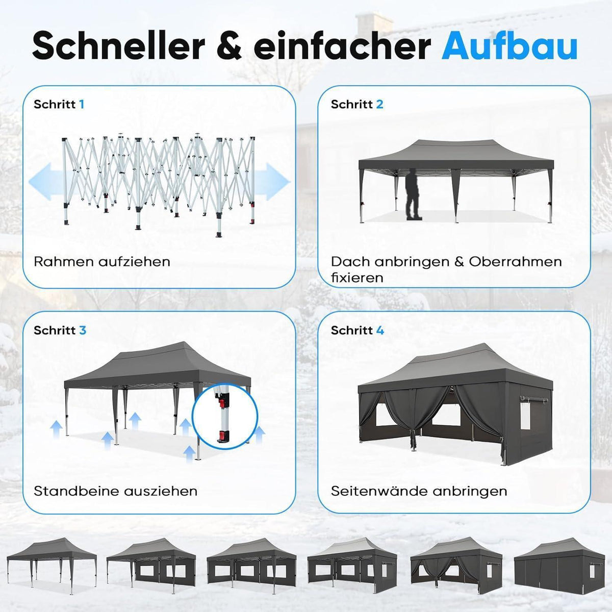 Faltpavillon 3x6m wasserdicht – Partyzelt mit Seitenwänden