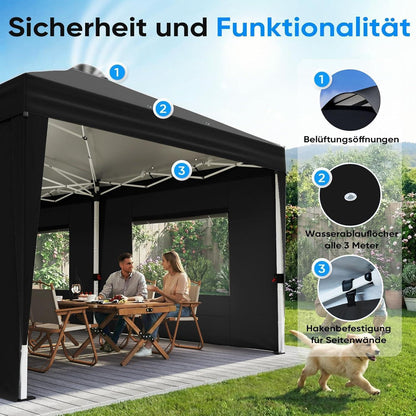 Faltpavillon 3x6m wasserdicht mit Seitenwänden & UV-Schutz