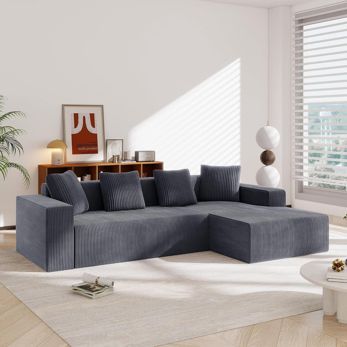 Modernes 3-Sitzer Sofa mit Liegefunktion & Kissen (Grau)
