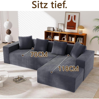Modernes 3-Sitzer Sofa mit Liegefunktion & Kissen (Grau)