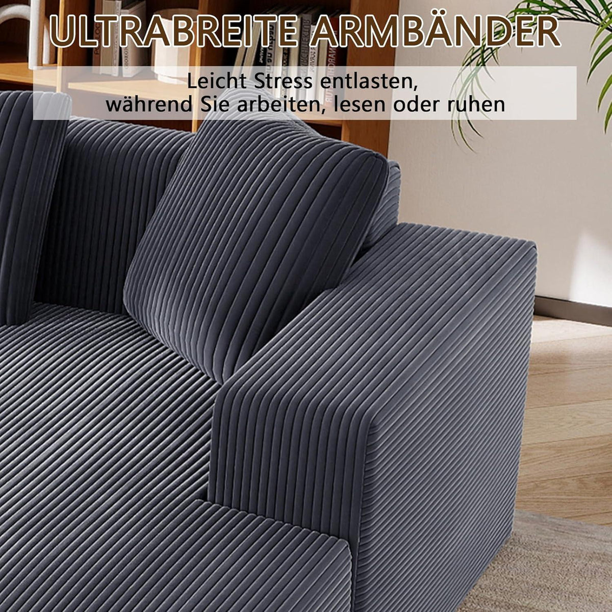 Modernes 3-Sitzer Sofa mit Liegefunktion & Kissen (Grau)