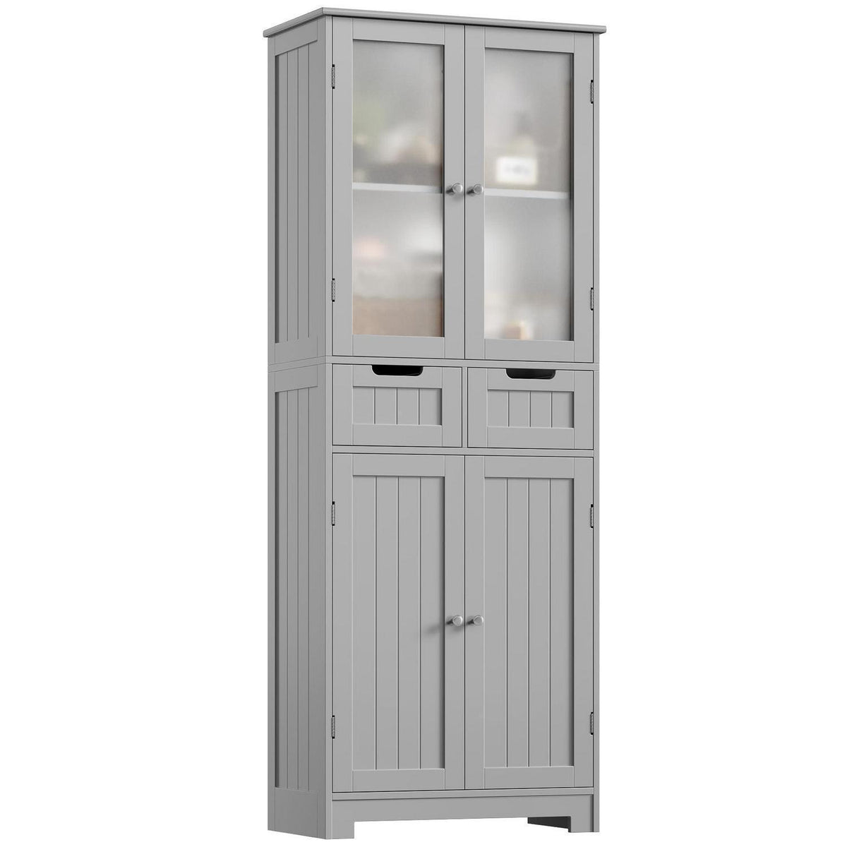 Hochschrank Badezimmerschrank mit 4 Türen & 2 Schubladen Grau