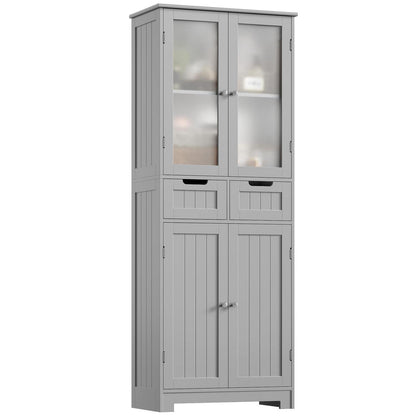 Hochschrank Badezimmerschrank mit 4 Türen & 2 Schubladen Grau