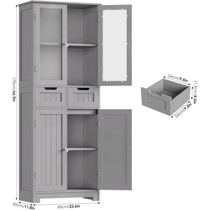 Hochschrank Badezimmerschrank mit 4 Türen & 2 Schubladen Grau
