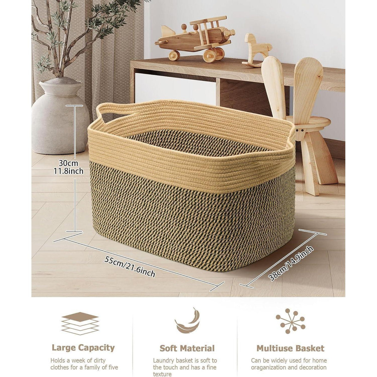 Faltbarer Wäschekorb 63L – Baumwolle & Jute, 2er Set