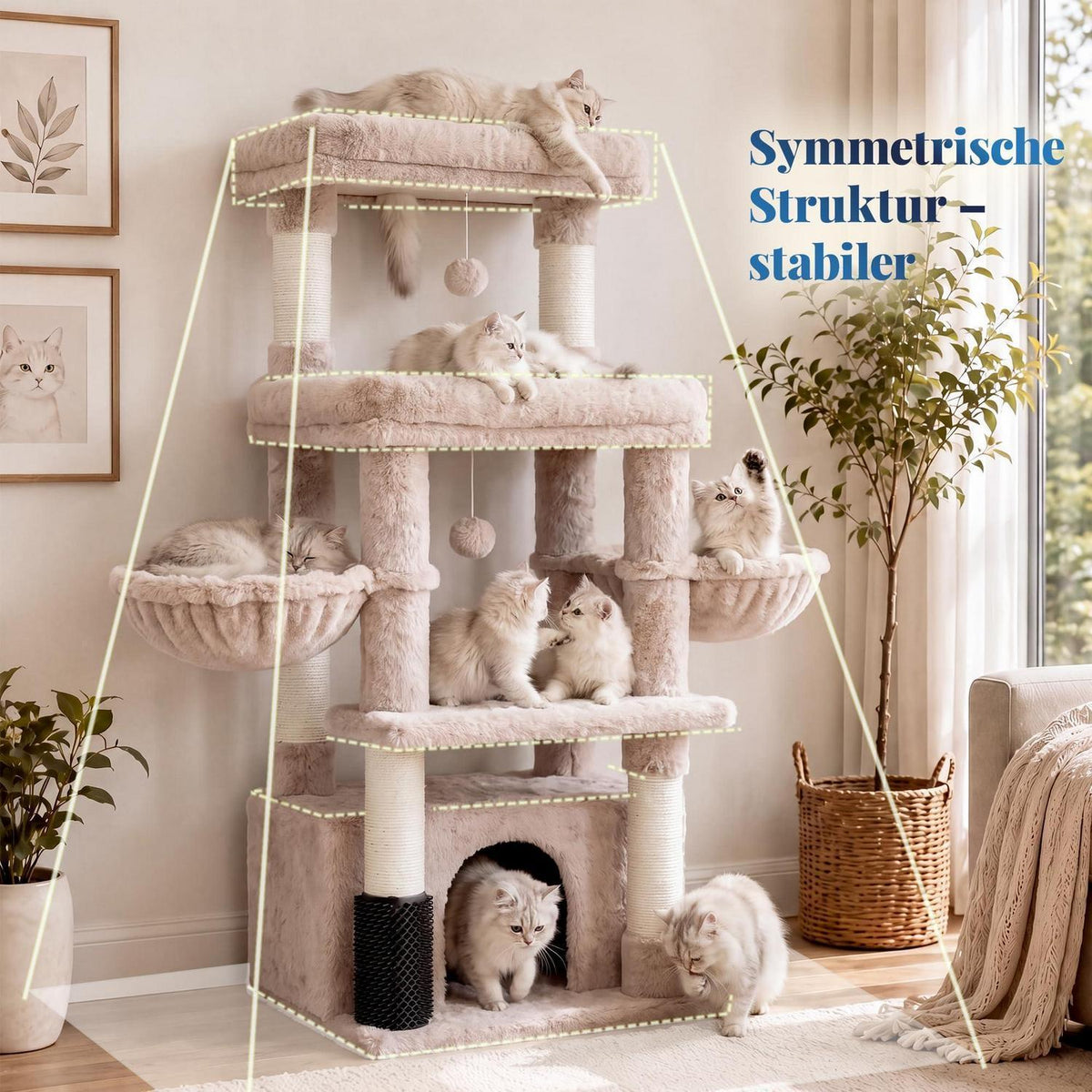 Kratzbaum für große Katzen mit Plattformen & Bürste