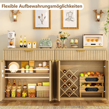 Sideboard mit geriffelten Türen & goldenen Griffen, Eiche