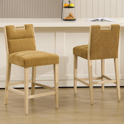 Barhocker 2er Set mit Chenille, Griff & Fußstütze – Gelb