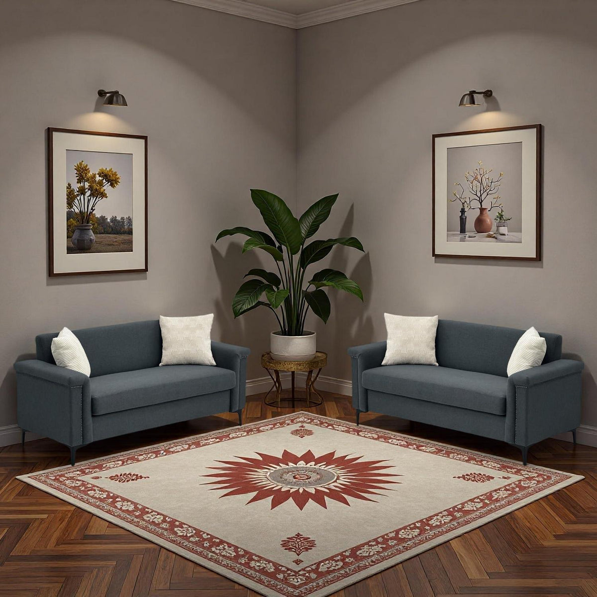 Kompaktes 2-Sitzer Sofa Dunkelgrau – Modernes Leinen Design