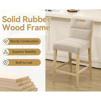 Barhocker Set 4er – Chenille, Beige, mit Fußstütze