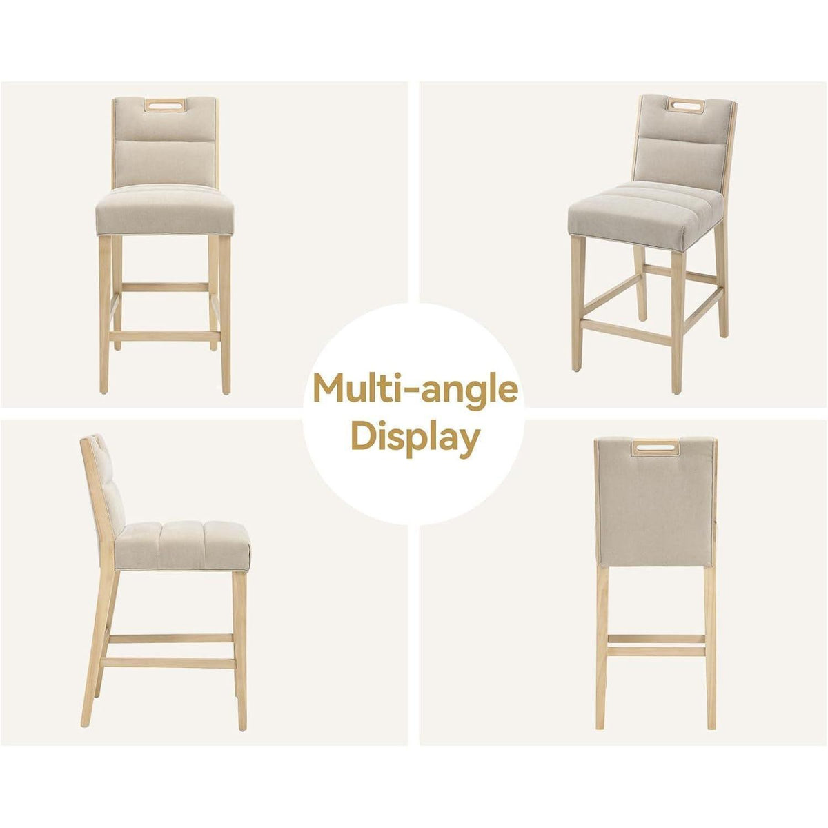 Barhocker Set 4er – Chenille, Beige, mit Fußstütze