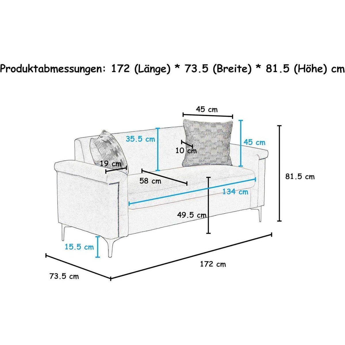 Kleine 2-Sitzer Couch Leinen Grau – Modern & Platzsparend