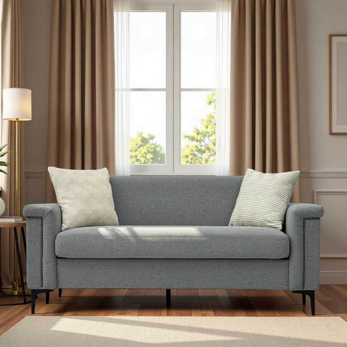 Kleine 2-Sitzer Couch Leinen Grau – Modern & Platzsparend