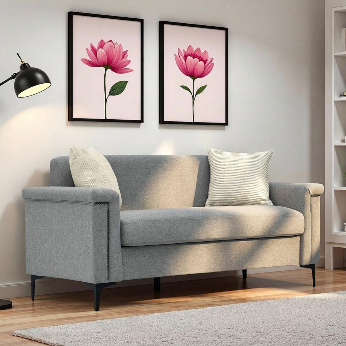 Kleine 2-Sitzer Couch Leinen Grau – Modern & Platzsparend