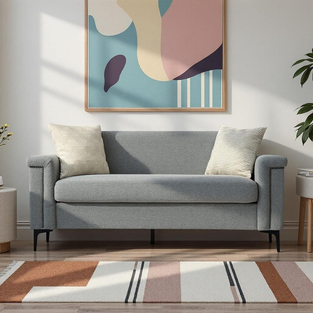 2-Sitzer Sofa Leinen Grau – Modern & Platzsparend
