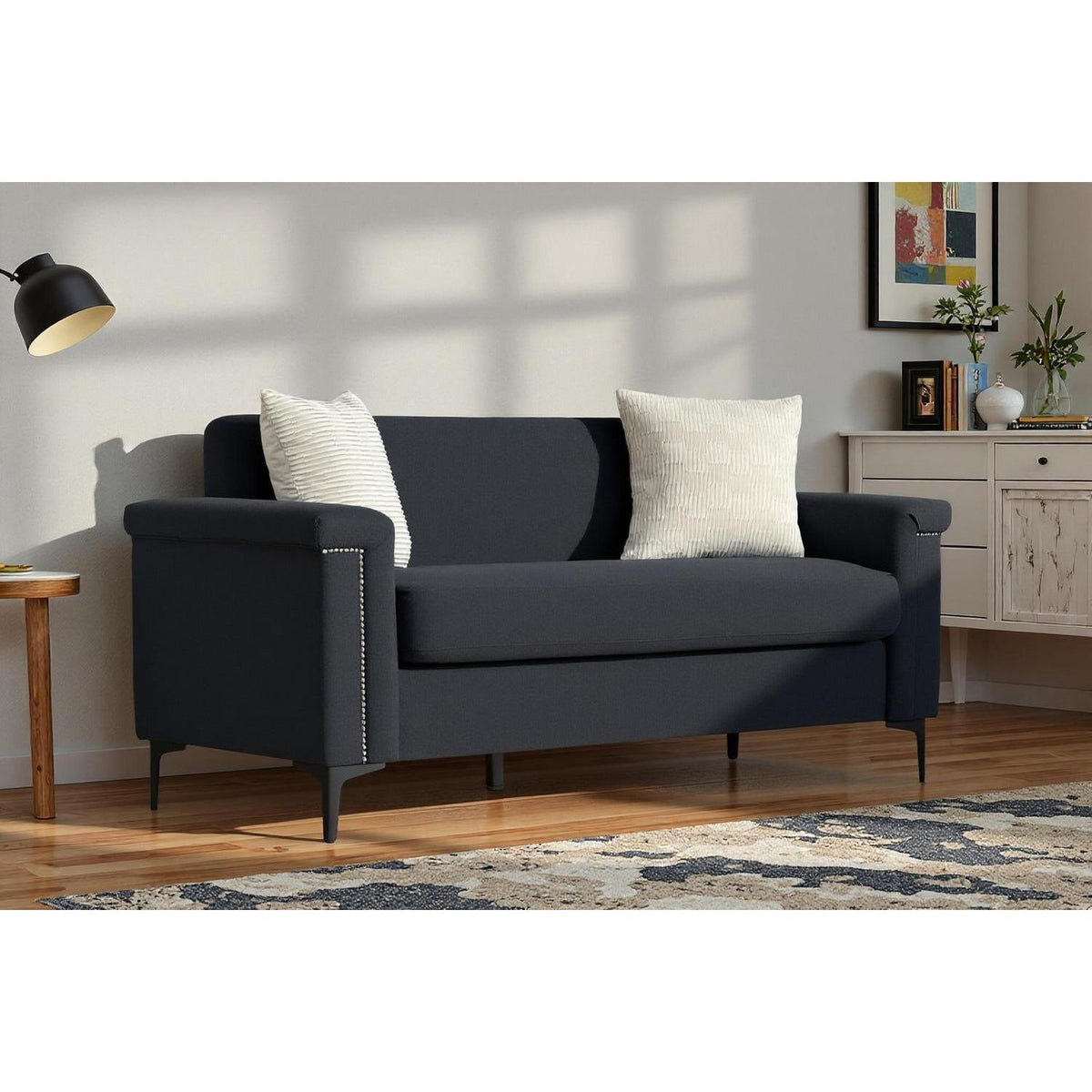 Kleine 2-Sitzer Couch Schwarz – Modernes Leinen Sofa für Wohnzimmer