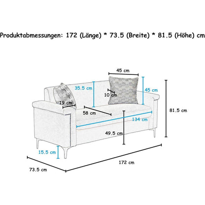 Kleine 2-Sitzer Couch Blau – Modernes Leinen Sofa für Wohnzimmer