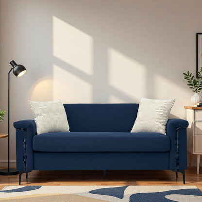 Kleine 2-Sitzer Couch Blau – Modernes Leinen Sofa für Wohnzimmer
