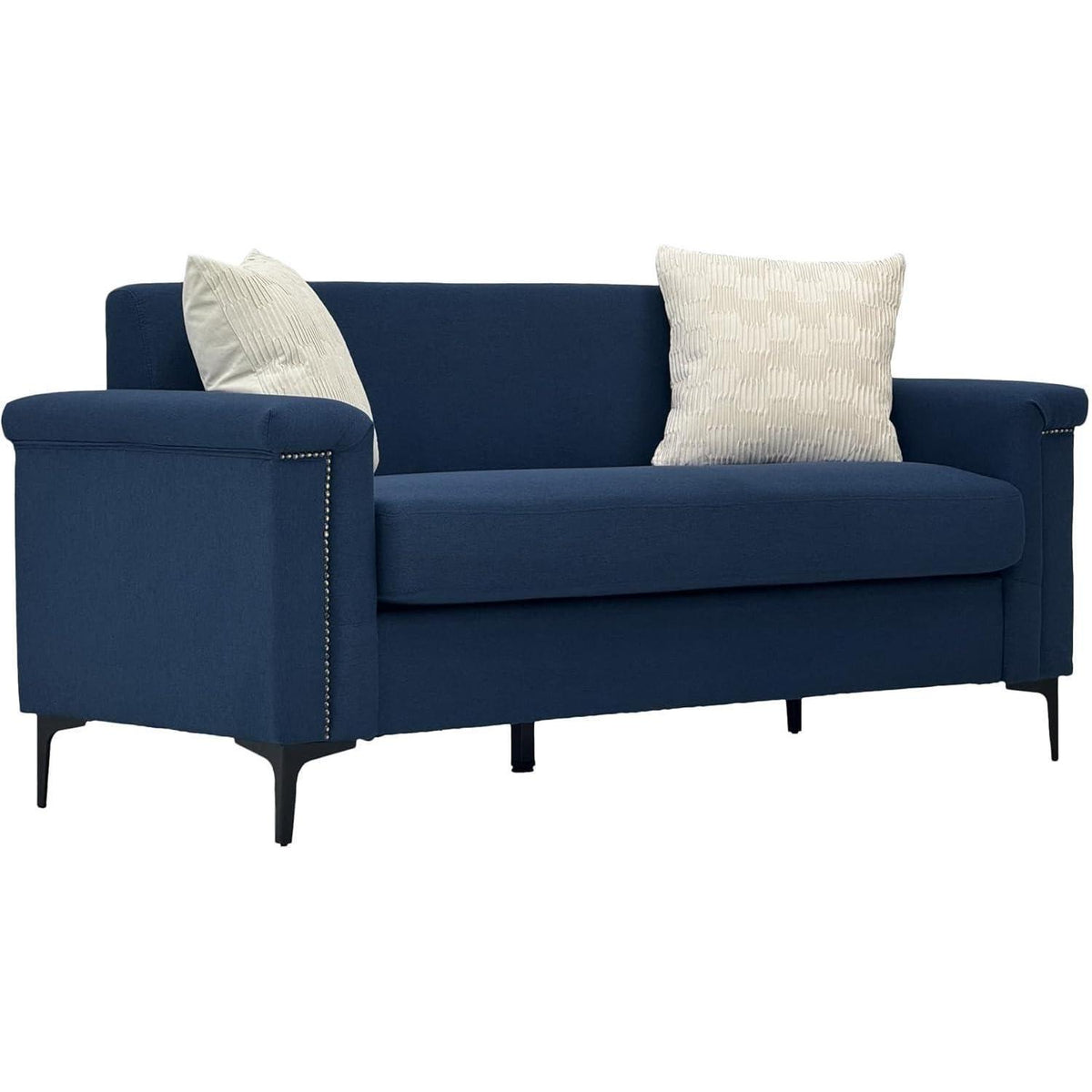 Kleine 2-Sitzer Couch Blau – Modernes Leinen Sofa für Wohnzimmer