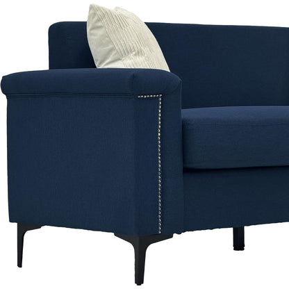 Kleine 2-Sitzer Couch Blau – Modernes Leinen Sofa für Wohnzimmer