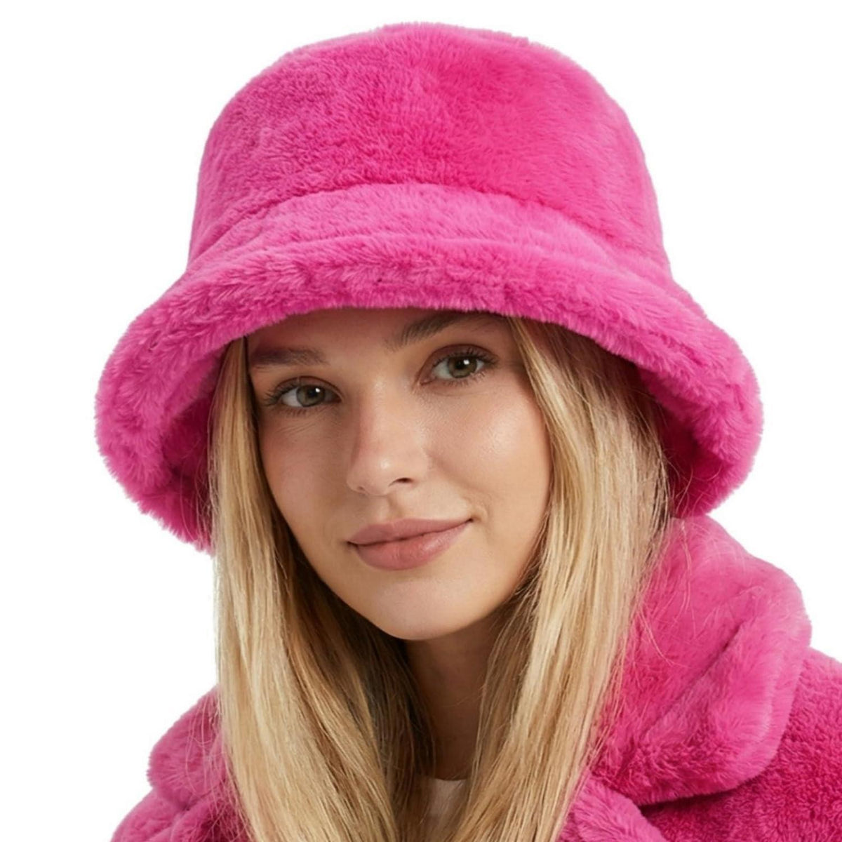 Flauschige Winter Fischerhut Damen Rosa