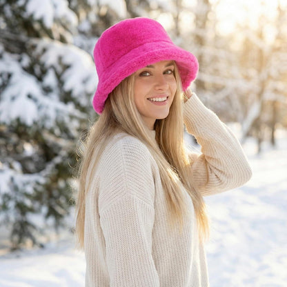Flauschige Winter Fischerhut Damen Rosa