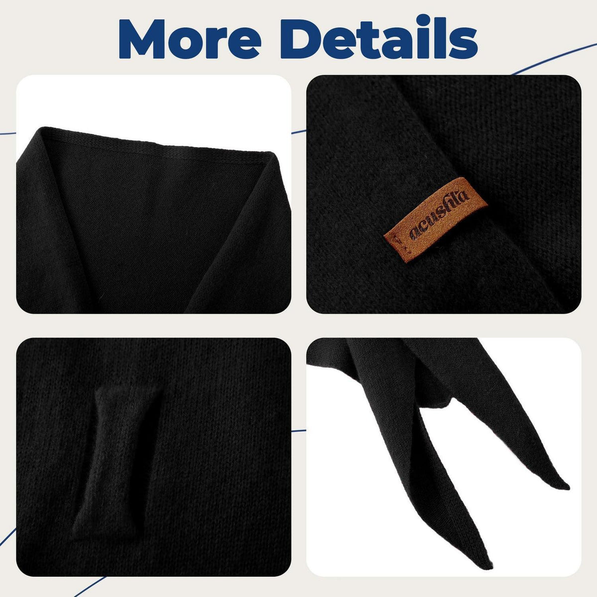 Merino Stola Damen Dreieckstuch Poncho Schwarz 185x70
