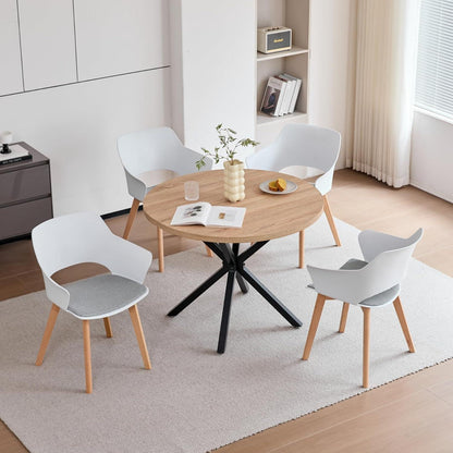 8er Set Esszimmerstühle mit Stoffpolster & Massivholzbeinen