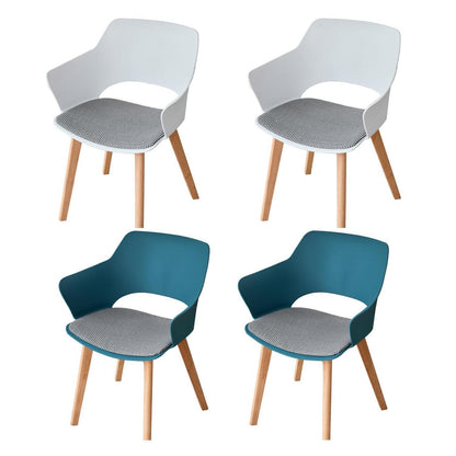 4er Set Esszimmerstühle Holzbeine, Stoffpolster, Weiß & Blau