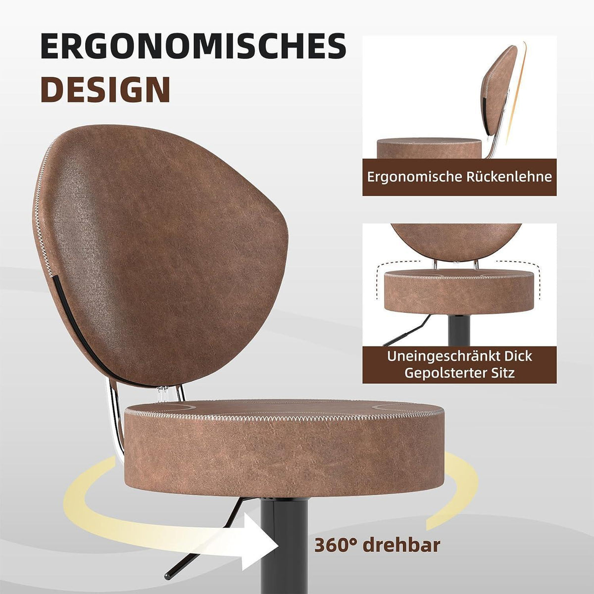 Höhenverstellbarer Barhocker Set (2x) Braun, Vintage Stil